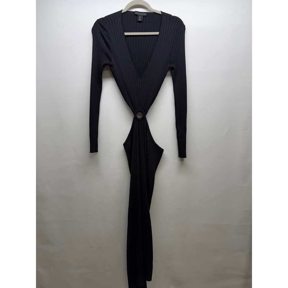 House of Harlow 1960 Maxi Dress Women S Black Ribbed O-Ring Cut Out Long Sleeve